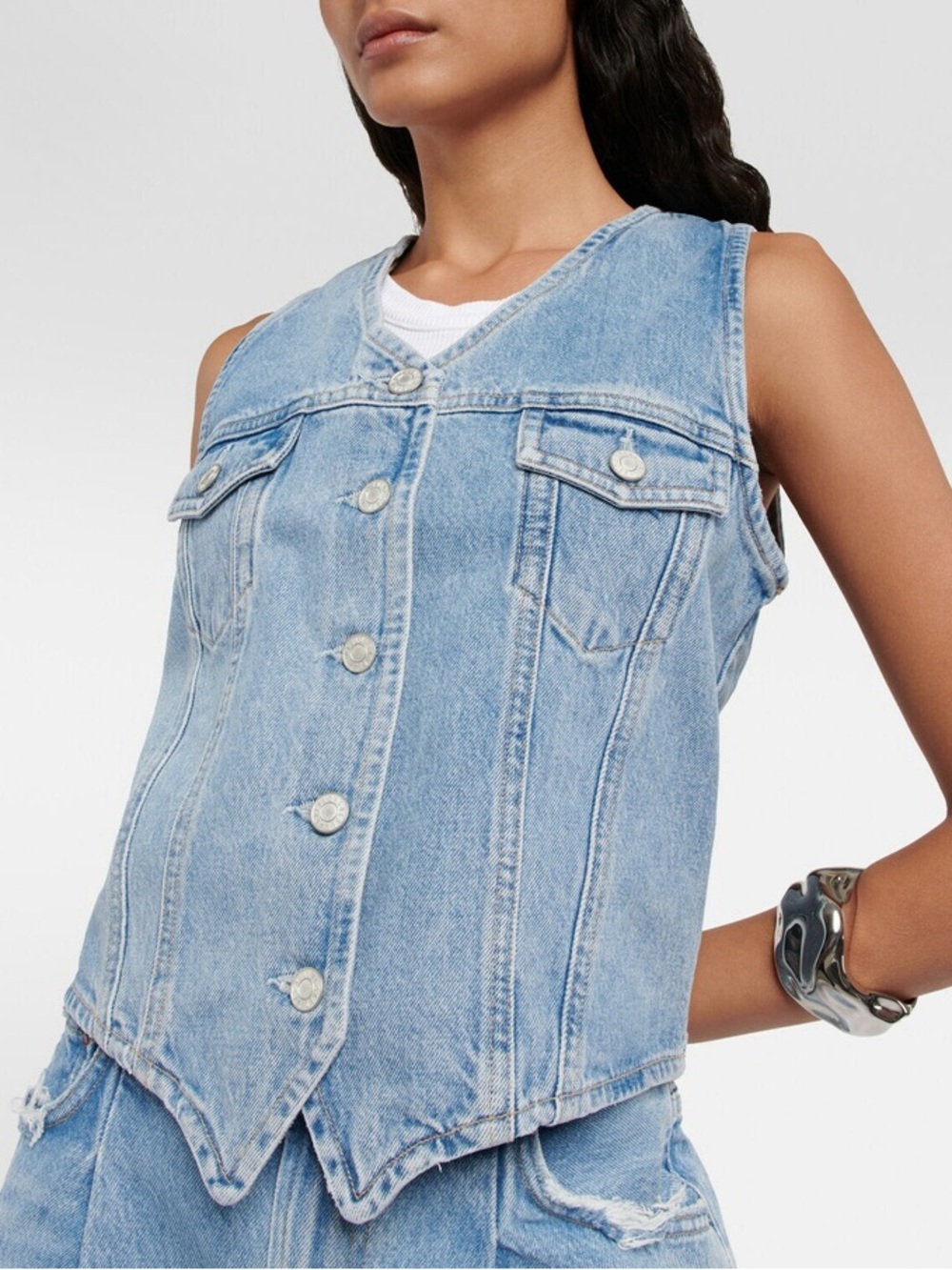 Agolde 70's Fitted Denim Vest Light Wash 100% Organic Cotton XS